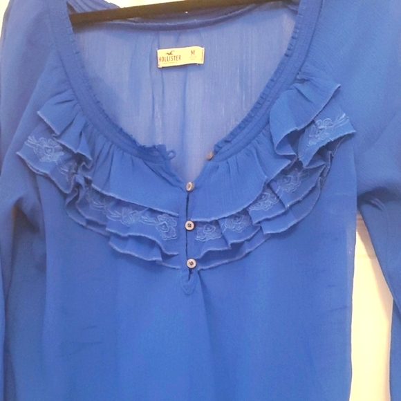 Royal Blue Sheer Ruffle Top - Picture 3 of 9